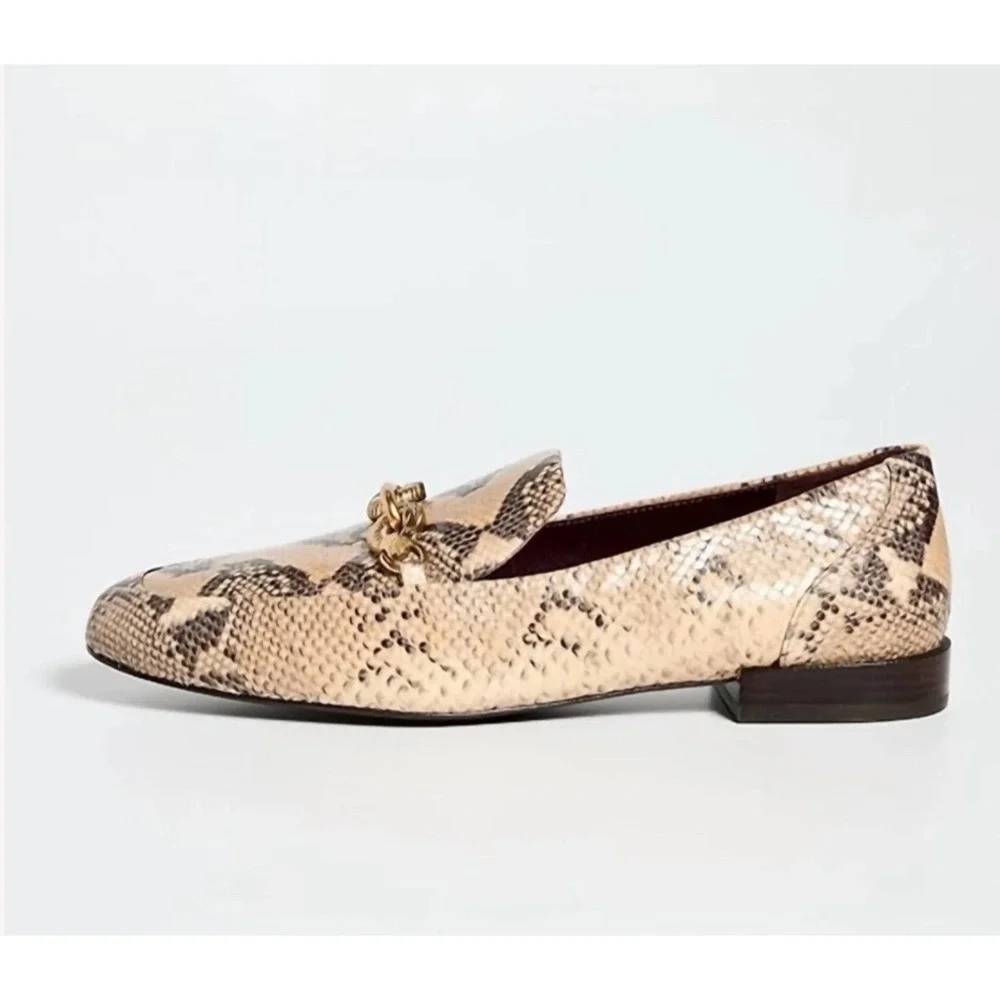 Tory Burch Jessa Python Print Leather Loafers Beige Snake Embossed Flats 8